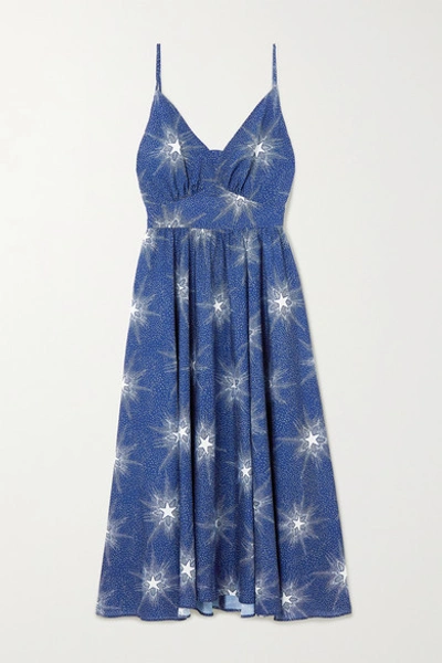 Shop Paco Rabanne Crystal-embellished Printed Crepe Midi Dress In Navy