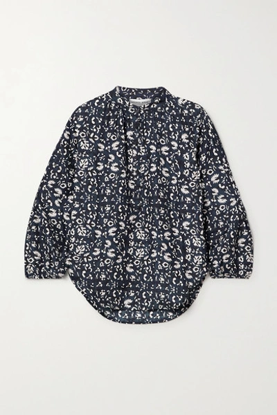 Shop Apiece Apart Bravo Floral-print Silk Blouse In Navy