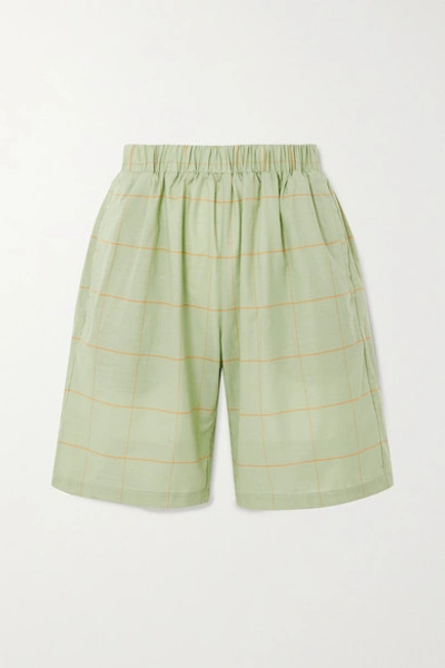 Shop Matin Bermuda Checked Cotton-voile Shorts In Green