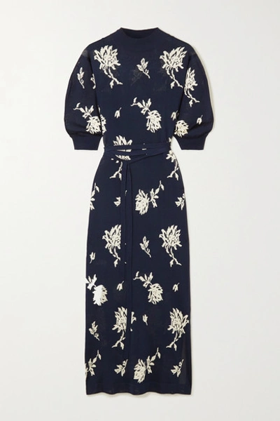 Shop Chloé Jacquard-knit Midi Dress In Navy