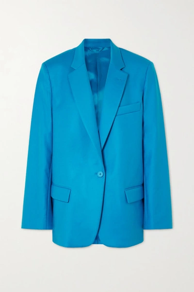 Shop Attico Oversized Cotton-blend Gabardine Blazer In Turquoise