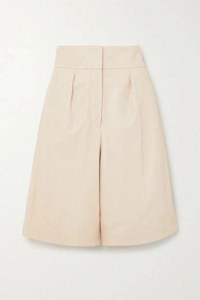 Shop Brunello Cucinelli Pleated Leather Shorts In Beige