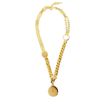 Shop Versace Gold Embellished Medusa Pendant Necklace In Brown