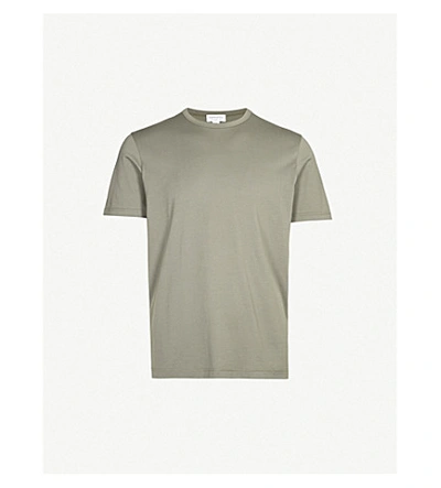 Shop Sunspel Classic Cotton-jersey T-shirt In Khaki Grey