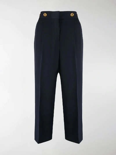 Shop Givenchy Cropped Trousers With 4g Button In Blue