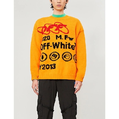 Shop Off-white Logo-intarsia Wool-blend Jumper In Yellow