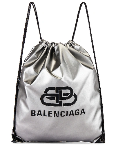 Shop Balenciaga Explorer Drawstring In Silver