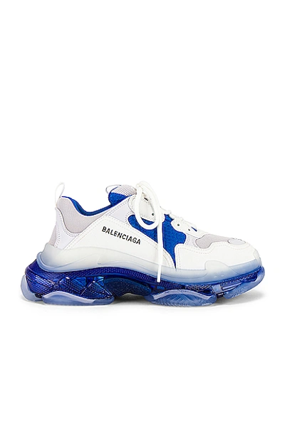 Shop Balenciaga Triple S Clear Sole In White & Blue & Grey