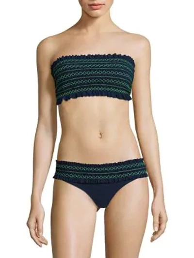 Shop Tory Burch Women's Smocked Costa Bandeau Bikini Top In Tory Navy