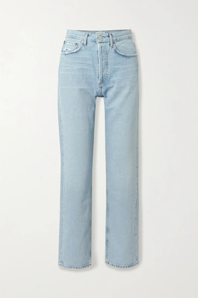 Shop Agolde '90s Distressed Mid-rise Straight-leg Jeans In Mid Denim