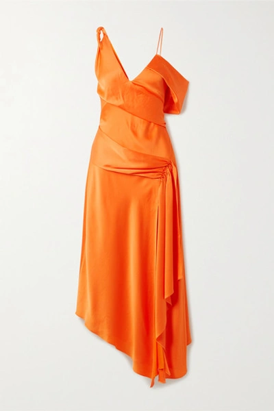 Shop Jonathan Simkhai Asymmetric Draped Satin-crepe Dress In Orange