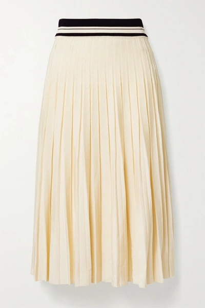 Shop Tory Burch Pleated Stretch-knit Midi Skirt In Cream