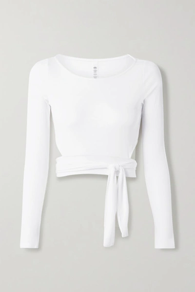 Shop Alo Yoga Cropped Tie-front Stretch-modal Jersey Top In White