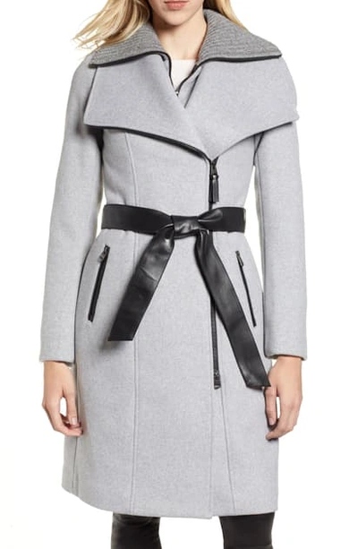 Shop Mackage Nori Belted Wool Blend Coat In Light Grey