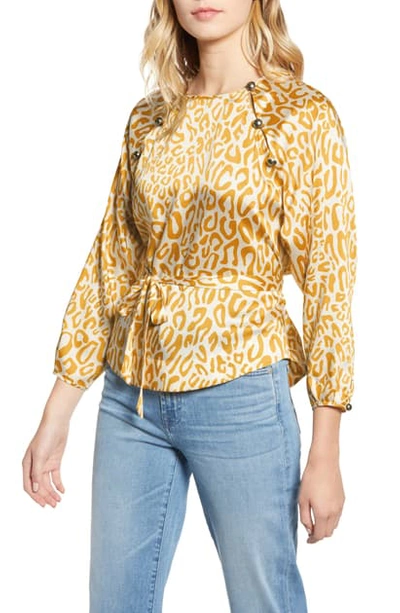 Shop Rebecca Minkoff Angelina Leopard Print Tie Waist Blouse In Golden Yellow Multi