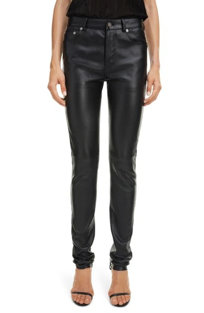 Shop Saint Laurent Stretch Lambskin Leather Skinny Pants In Black