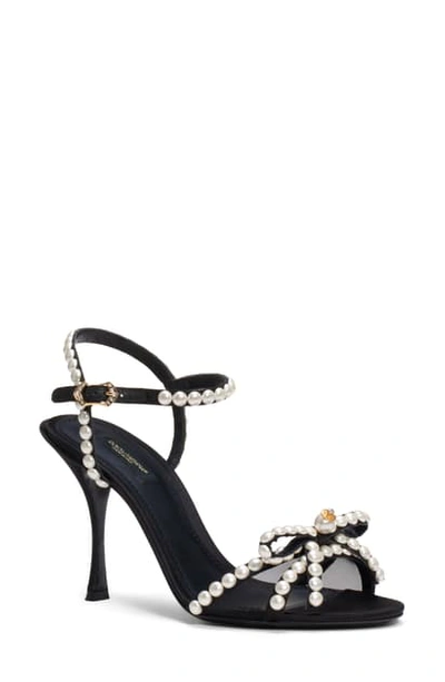 Shop Dolce & Gabbana Imitation Pearl Quarter Strap Sandal In Black