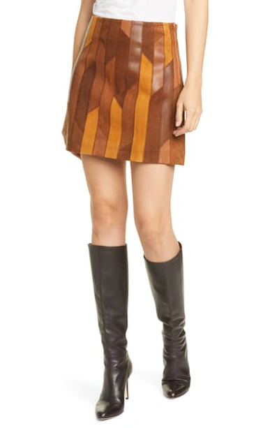 Shop Frame Patchwork Leather Miniskirt In Saddle Multi