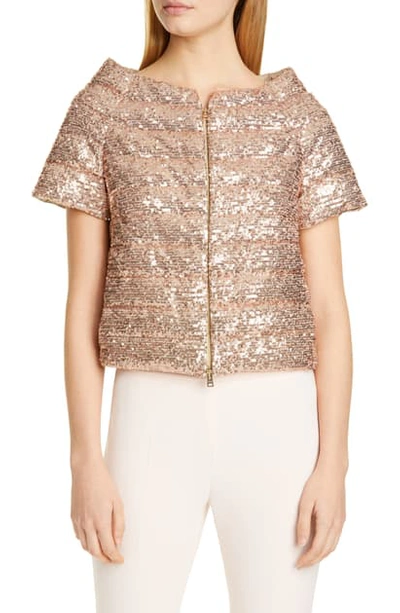 Shop Herno Sequin Short Sleeve Down Puffer Jacket In Rose Gold