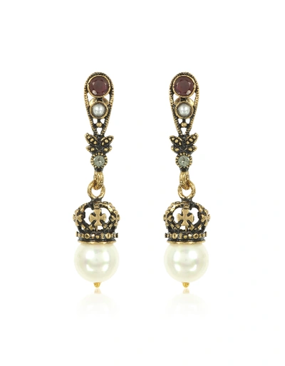 Shop Alcozer & J Drop Crown Earrings W/pearls In Gold