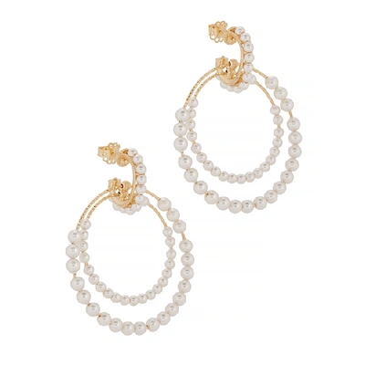 Shop Soru Jewellery Valentina Swarovski Pearl 24kt Gold Vermeil Hoop Earrings