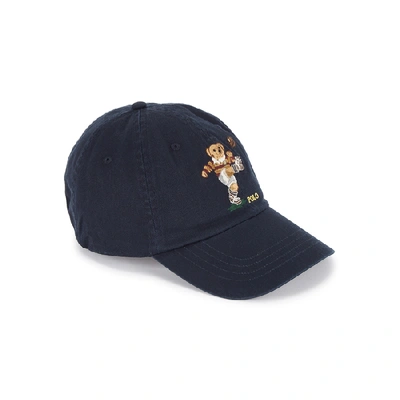 Shop Polo Ralph Lauren Navy Bear-embroidered Cotton Cap
