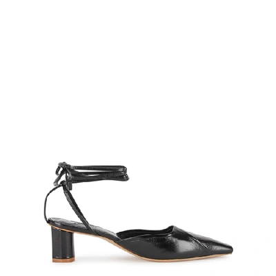 Shop Salondeju Volure 50 Black Leather Sandals