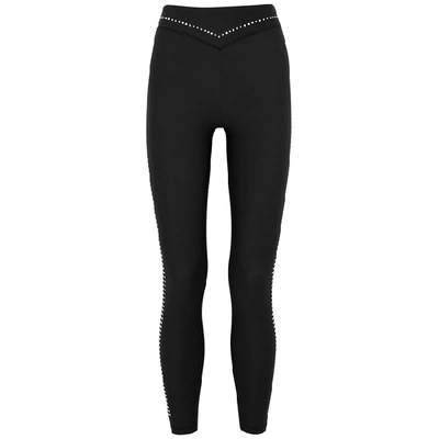 Shop Adam Selman Sport Black Studded Stretch-jersey Leggings In Black And Silver