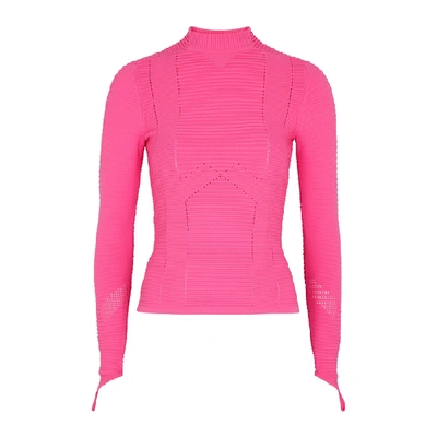 Shop Adam Selman Sport Neon Pink Ribbed Jersey Top In Bright Pink