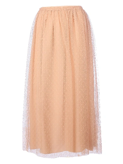 Shop Red Valentino Tulle Long Skirt In Nude