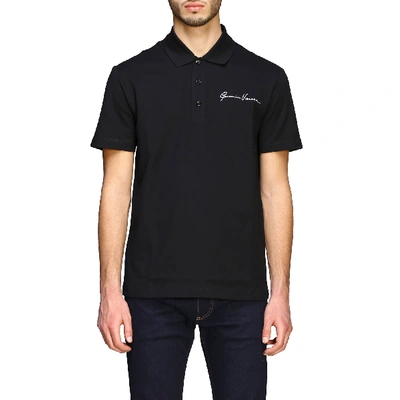 Shop Versace Short-sleeved Polo Shirt With Signature In Black