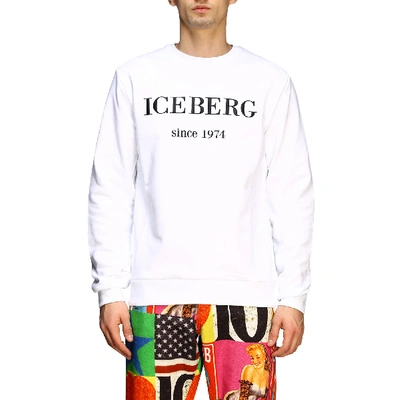 Shop Iceberg Crewneck Sweatshirt With Embroidered Logo In White