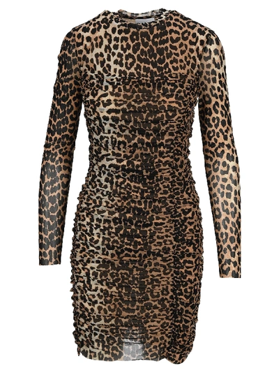 Shop Ganni Ruched Leopard Print Dress