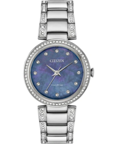 Shop Citizen Eco-drive Women's Silhouette Stainless Steel & Crystal Bracelet Watch 28mm In Silver