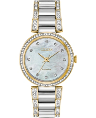 Shop Citizen Eco-drive Women's Silhouette Crystal Two-tone Stainless Steel Bracelet Watch 28mm In Two Tone