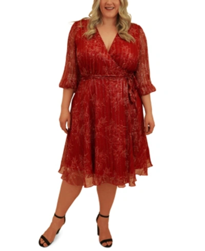 Shop Maree Pour Toi Plus Size Metallic Silk Wrap Dress In Red