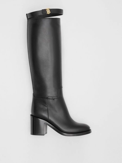Shop Burberry Monogram Motif Leather Knee-high Boots In Black