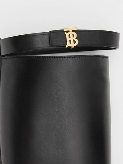 Shop Burberry Monogram Motif Leather Knee-high Boots In Black