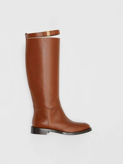 Shop Burberry Monogram Motif Leather Knee-high Boots In Tan