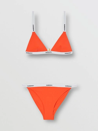 Shop Burberry Logo Tape Triangle Bikini In Papaya