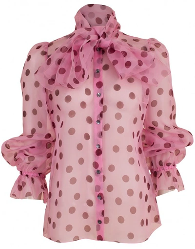 Shop Dolce & Gabbana Organza Polka Dot Blouse In Pink