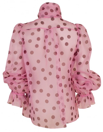 Shop Dolce & Gabbana Organza Polka Dot Blouse In Pink