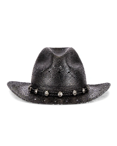 Shop Saint Laurent Straw Hat In Black & Silver