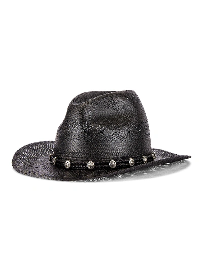 Shop Saint Laurent Straw Hat In Black & Silver