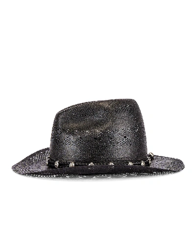 Shop Saint Laurent Straw Hat In Black & Silver