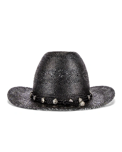 Shop Saint Laurent Straw Hat In Black & Silver