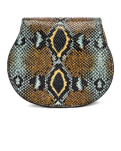 Shop Chloé Small Marcie Embossed Python Saddle Bag In Faded Blue