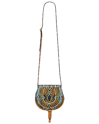 Shop Chloé Small Marcie Embossed Python Saddle Bag In Faded Blue