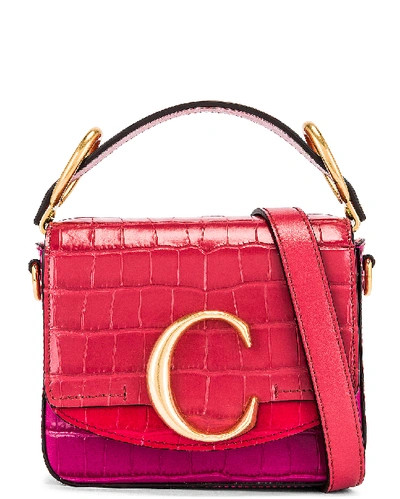 Shop Chloé Mini C Tricolor Embossed Croc Box Bag In Graphic Pink