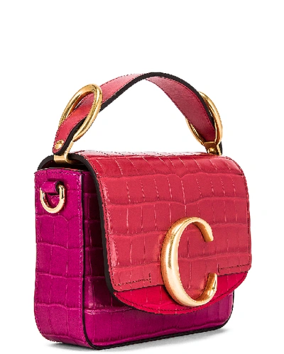 Shop Chloé Mini C Tricolor Embossed Croc Box Bag In Graphic Pink